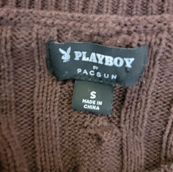Playboy PacSun Crop Sweater Top Small Bunny Boxy Cable Knit Brown - Picture 5 of 7